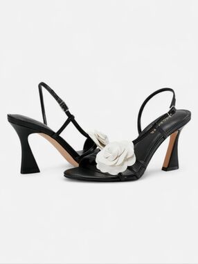 Marc Fisher Black Slingback Heels with White Flower Accent - Size 11